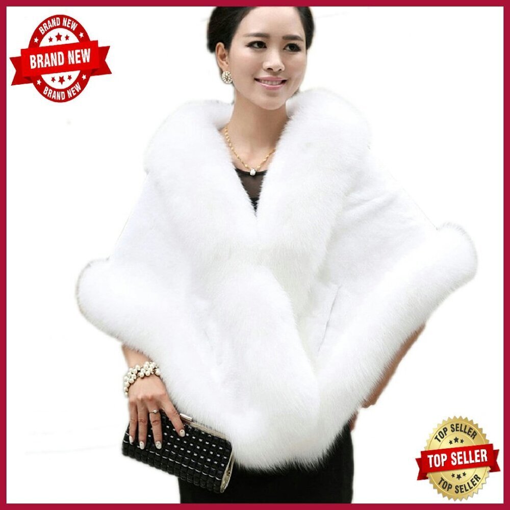 Faux Fur Cape Shawl Wedding Cloak Free Size S-XL Warm